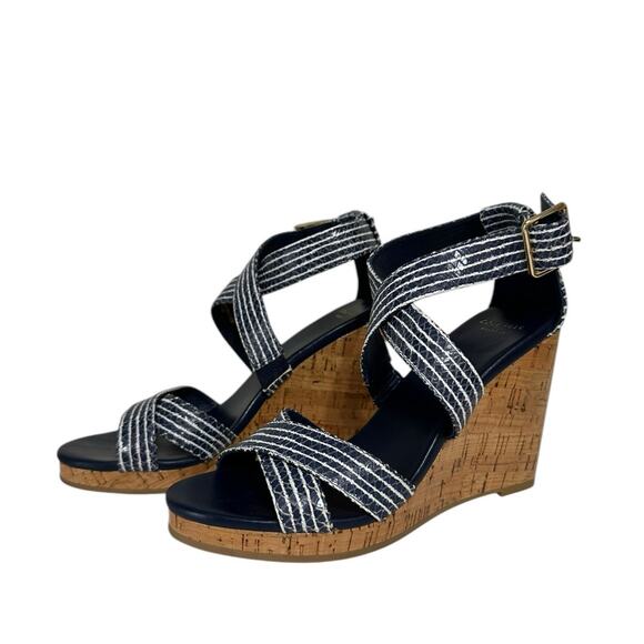 Cole‎ Haan women's Lillian criss cross navy white wedge size 6 - Picture 1 of 6
